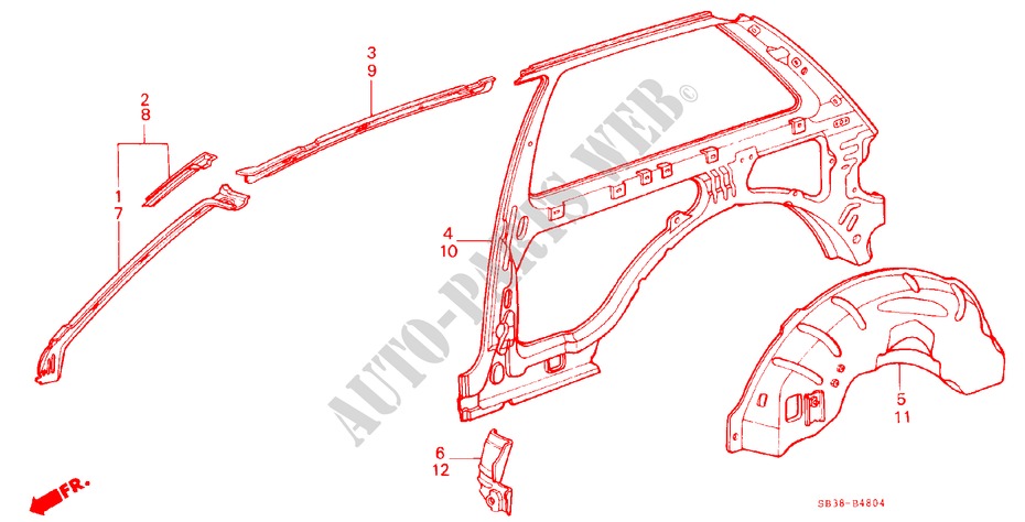 BODY STRUCTURE COMPONENTS (5)(2D) for Honda CIVIC DX 1200 3 Doors 3 speed automatic 1984