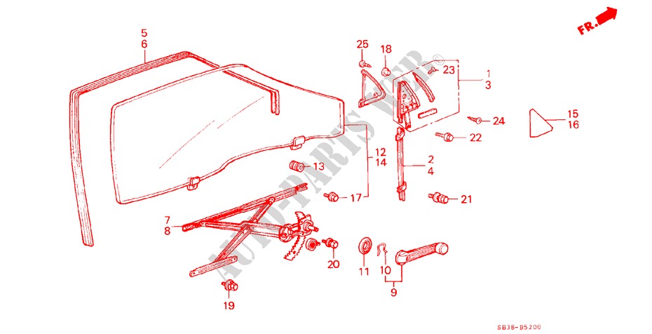 FRONT DOOR WINDOWS/ REGULATORS (2D) for Honda CIVIC GL 3 Doors 5 speed manual 1985