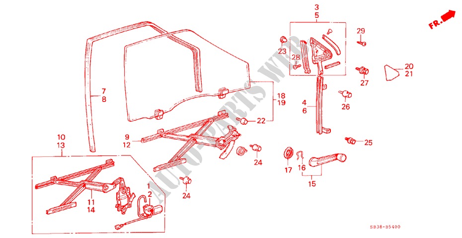 FRONT DOOR WINDOWS/ REGULATORS (4D) for Honda CIVIC GL 4 Doors 5 speed manual 1985