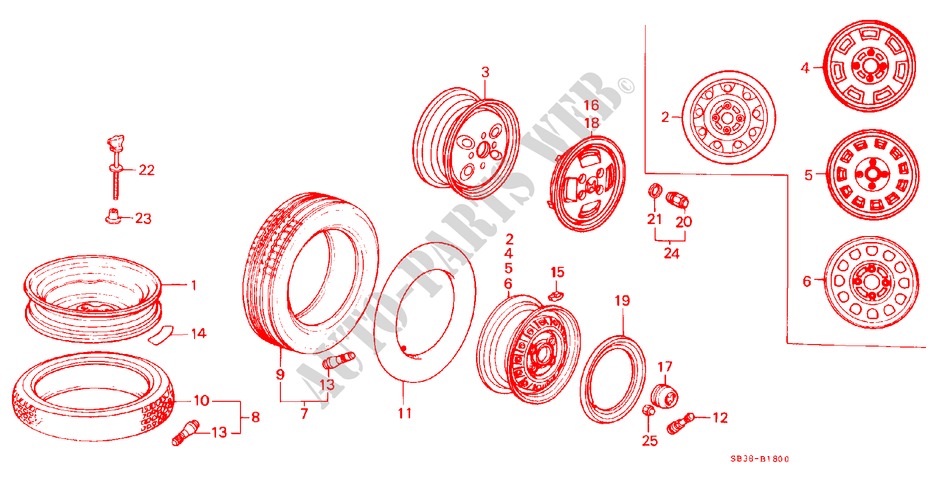 TIRE/WHEEL DISK for Honda CIVIC DX 3 Doors 3 speed automatic 1984