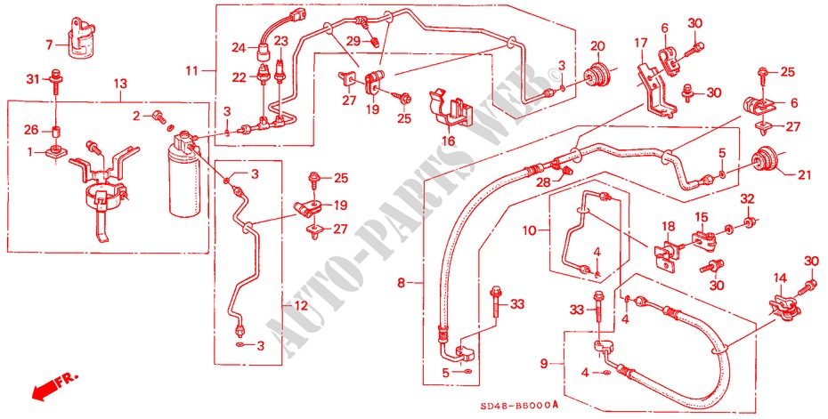 AIR CONDITIONER (HOSES/PIPES) (LH) for Honda LEGEND ZI 4 Doors 4 speed automatic 1989
