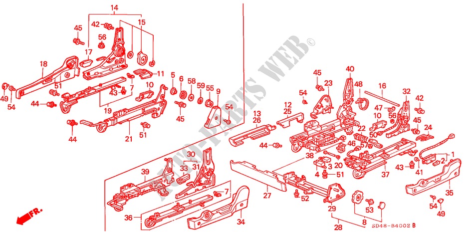 FRONT SEAT COMPONENTS (LH) for Honda LEGEND ZI 4 Doors 4 speed automatic 1989