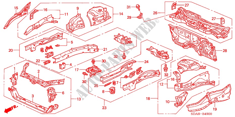 FRONT BULKHEAD for Honda ACCORD 2.0 VTIE 4 Doors 5 speed manual 2003