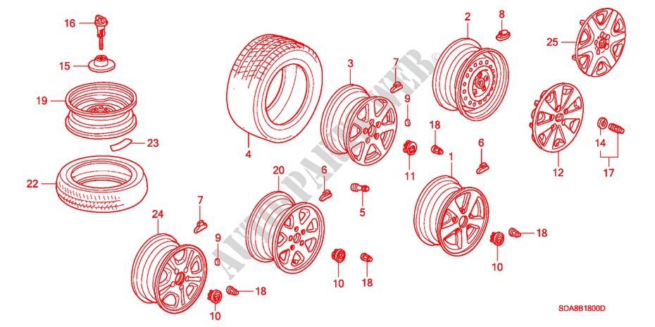 TIRE/WHEEL DISKS for Honda ACCORD 3.0 SIR 4 Doors 5 speed automatic 2005