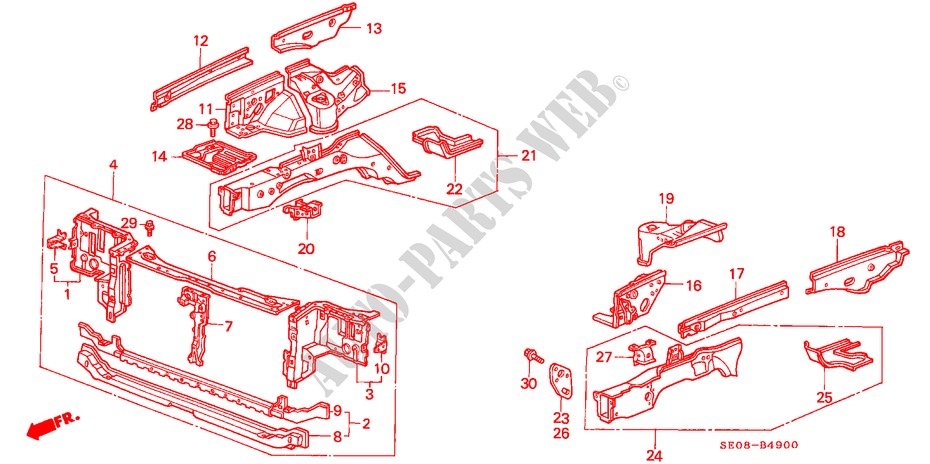 BODY STRUCTURE COMPONENTS (1) for Honda ACCORD STD 3 Doors 4 speed automatic 1986