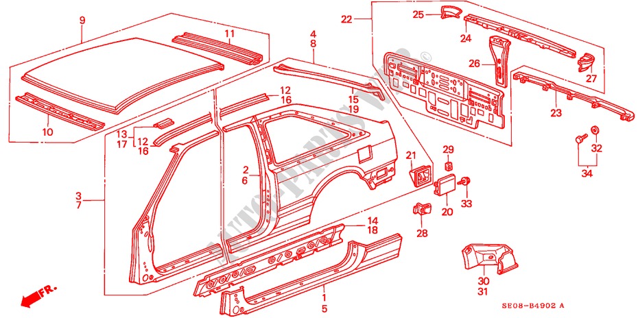 BODY STRUCTURE COMPONENTS (3) (3D) for Honda ACCORD EX 3 Doors 4 speed automatic 1986