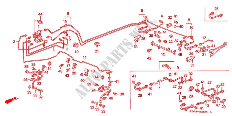 BRAKE LINES (RH) for Honda ACCORD 2.0SI 4 Doors 5 speed manual 1989