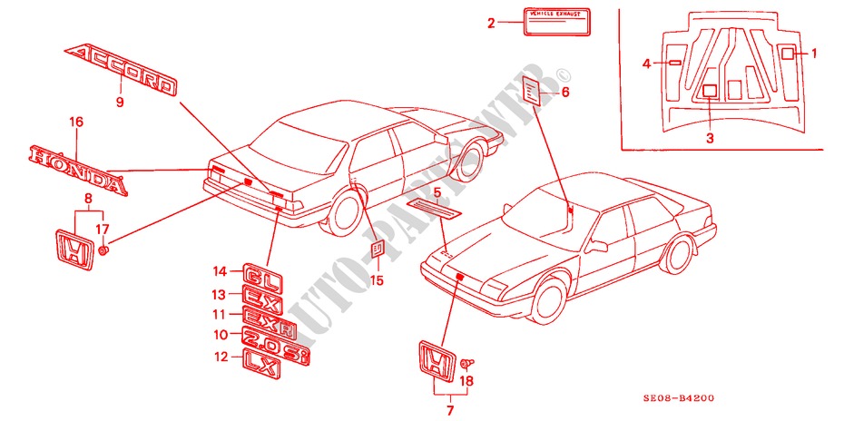 EMBLEMS for Honda ACCORD EX 3 Doors 5 speed manual 1988