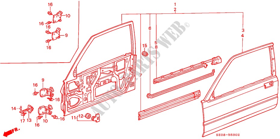 FRONT DOOR PANELS (2D) for Honda ACCORD EX 3 Doors 5 speed manual 1988