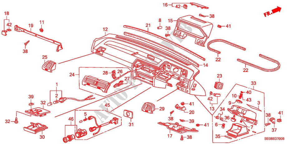 INSTRUMENT PANEL (RH) for Honda ACCORD STD 3 Doors 5 speed manual 1986