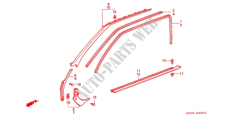 OPENING TRIM (3D) for Honda ACCORD EX 3 Doors 4 speed automatic 1986