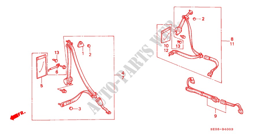 SEATBELTS (3D) for Honda ACCORD EX 3 Doors 5 speed manual 1986