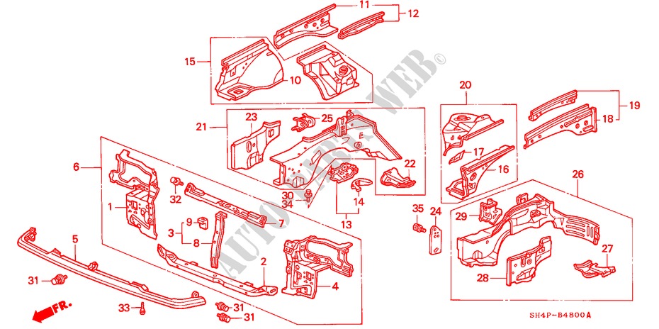 BODY STRUCTURE COMPONENTS (1) for Honda CIVIC GL 4 Doors 4 speed automatic 1988