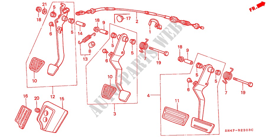 BRAKE PEDAL/CLUTCH PEDAL (2) for Honda CIVIC EX 1200 PAKISTAN 4 Doors 5 speed manual 1991
