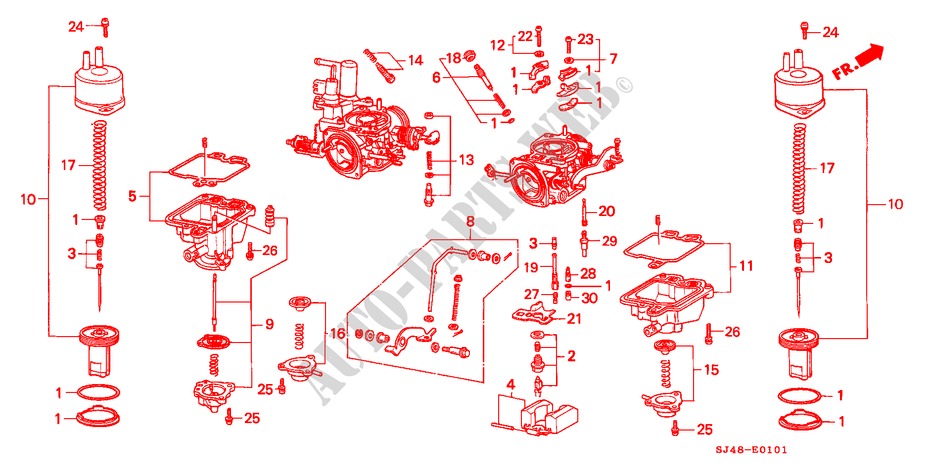 CARBURETOR (COMPONENTS) for Honda CONCERTO DX 4 Doors 5 speed manual 1990