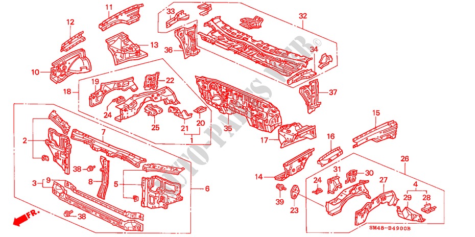 BODY STRUCTURE COMPONENTS (1) for Honda ACCORD EXI 4 Doors 5 speed manual 1991