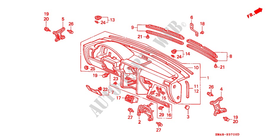 INSTRUMENT PANEL (1) for Honda ACCORD LX 4 Doors 5 speed manual 1991