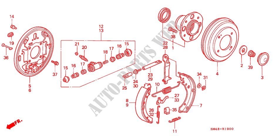 REAR BRAKE (DRUM) for Honda ACCORD LX 4 Doors 5 speed manual 1993