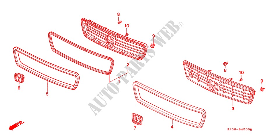 FRONT GRILLE (1) for Honda LEGEND LEGEND 4 Doors 4 speed automatic 1991