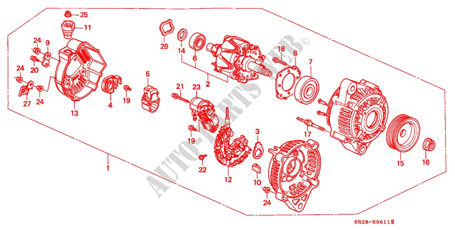ALTERNATOR (DENSO)(2) for Honda CIVIC CRX SIR-T 2 Doors 5 speed manual 1993