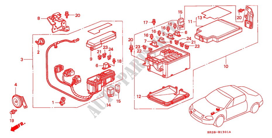 CONTROL UNIT (ENGINE ROOM)(RH) for Honda CIVIC CRX SIR-T 2 Doors 5 speed manual 1993