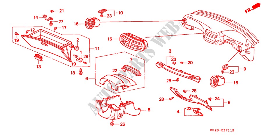 INSTRUMENT PANEL GARNISH (RH) for Honda CIVIC CRX SIR-T 2 Doors 5 speed manual 1993