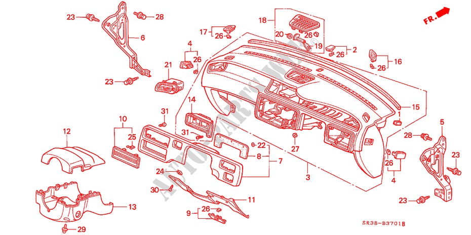 INSTRUMENT PANEL (2) for Honda CIVIC GL 3 Doors 5 speed manual 1993