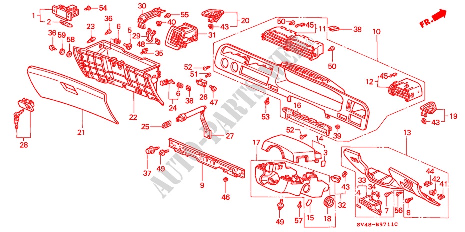 INSTRUMENT PANEL GARNISH (RH) for Honda ACCORD EXI 4 Doors 5 speed manual 1995