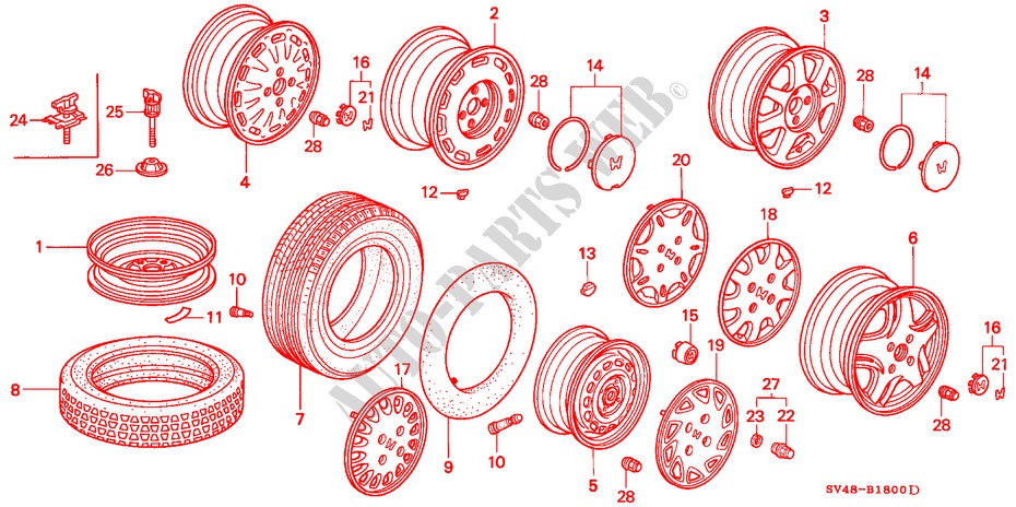 TIRE/WHEEL DISK for Honda ACCORD EX 4 Doors 4 speed automatic 1995