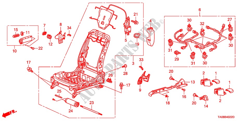 FRONT SEAT COMPONENTS(R.) (FULL POWER SEAT) for Honda ACCORD VTI 4 Doors 5 speed automatic 2009