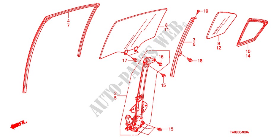 REAR DOOR GLASS/REGULATOR for Honda ACCORD 3.5EX 4 Doors 5 speed automatic 2011