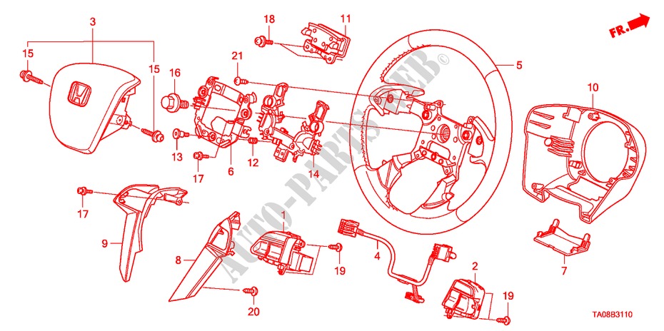 STEERING WHEEL(SRS) for Honda ACCORD 3.5EX 4 Doors 5 speed automatic 2011
