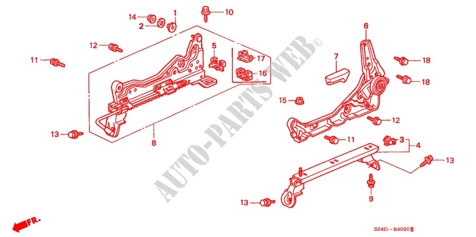 FRONT SEAT COMPONENTS (L.)(1) for Honda BALLADE 150I 4 Doors 4 speed automatic 1997