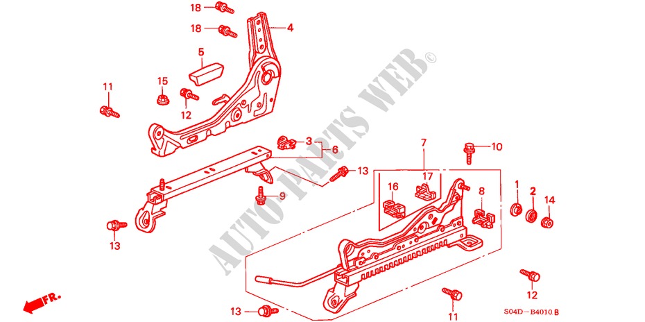 FRONT SEAT COMPONENTS (R.)(1) for Honda BALLADE 150I 4 Doors 5 speed manual 1997