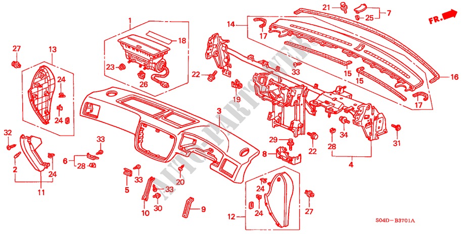 INSTRUMENT PANEL (RH) for Honda BALLADE BASE 4 Doors 5 speed manual 1998