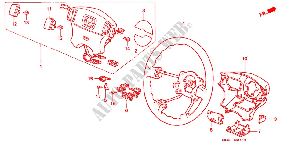 STEERING WHEEL (SRS) for Honda CIVIC 1.6IES 4 Doors 5 speed manual 1999