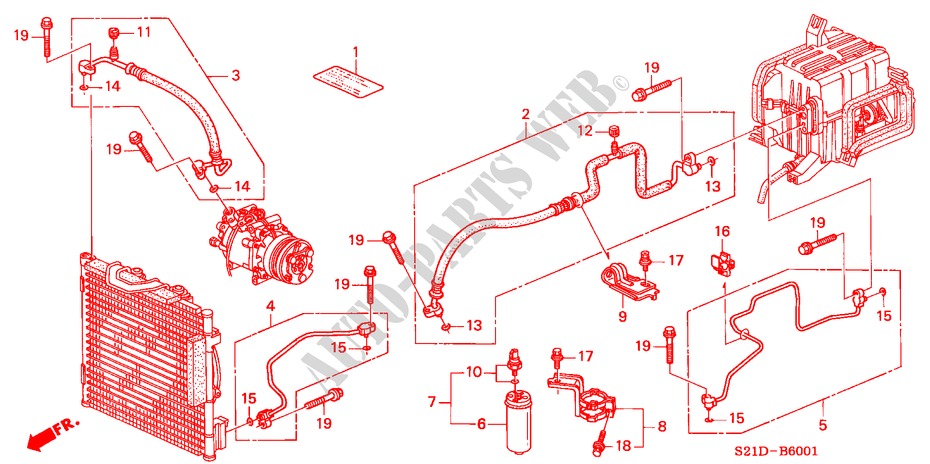 AIR CONDITIONER (HOSES/PIPES) (RH) for Honda BALLADE 150I 4 Doors 4 speed automatic 2000