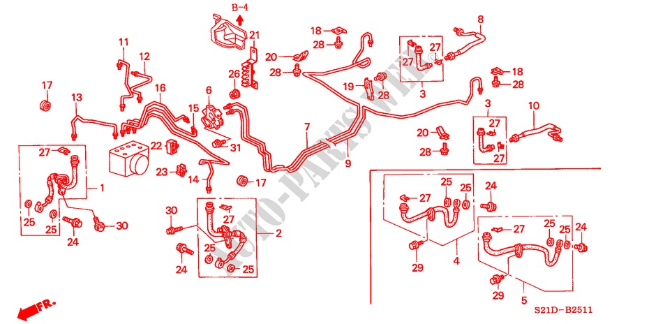 BRAKE LINES (ABS)(RH) for Honda CIVIC VTI 4 Doors 5 speed manual 2000