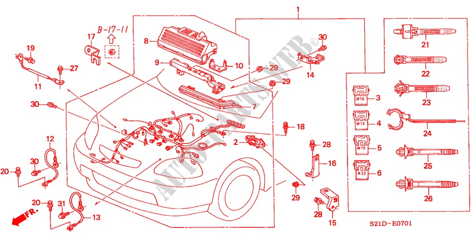 ENGINE WIRE HARNESS (RH) for Honda BALLADE BASE 4 Doors 5 speed manual 2000