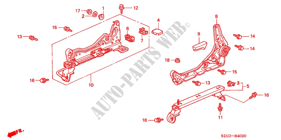 FRONT SEAT COMPONENTS (L.)(1) for Honda CIVIC EXI-S 4 Doors 4 speed automatic 2000