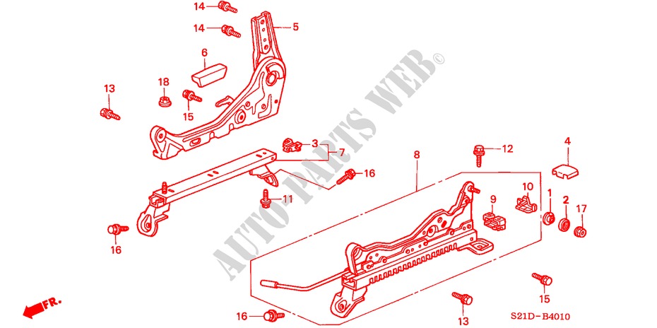 FRONT SEAT COMPONENTS (R.)(1) for Honda BALLADE 150I 4 Doors 5 speed manual 2000