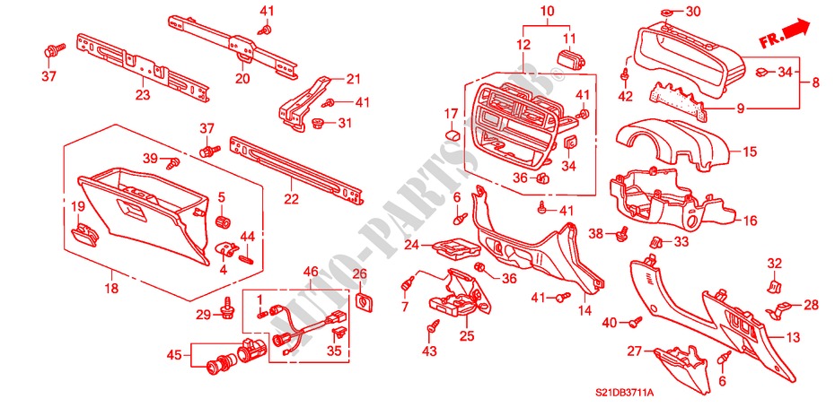 INSTRUMENT PANEL GARNISH (RH) for Honda CIVIC VTI 4 Doors 5 speed manual 2000