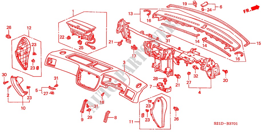 INSTRUMENT PANEL (RH) for Honda CIVIC EXI-S 4 Doors 5 speed manual 2000