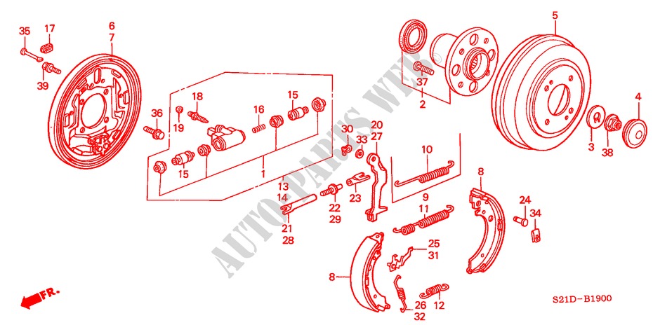 REAR BRAKE (DRUM) for Honda CIVIC VTI 4 Doors 5 speed manual 2000