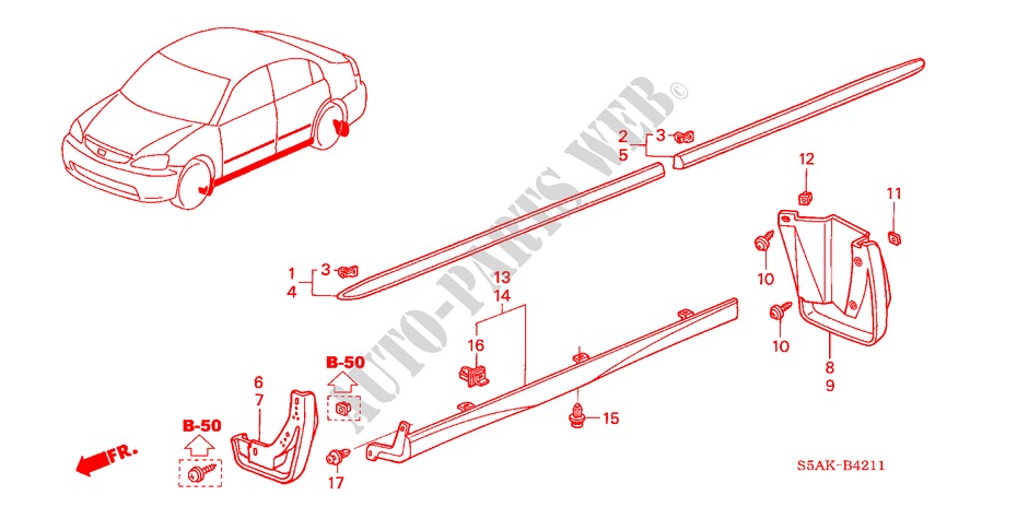 PROTECTOR/ SIDE SILL GARNISH for Honda CIVIC 1.4S 4 Doors 4 speed automatic 2004
