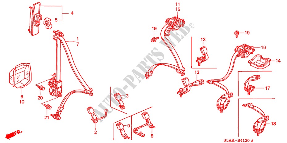 SEATBELTS for Honda CIVIC 1.6LS 4 Doors 5 speed manual 2003