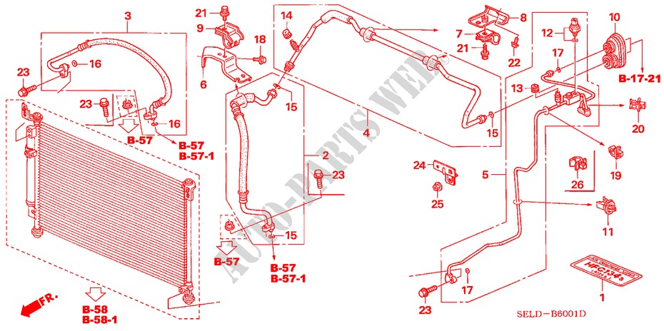 AIR CONDITIONER (HOSES/PIPES) (RH) for Honda CITY V 4 Doors 5 speed manual 2004