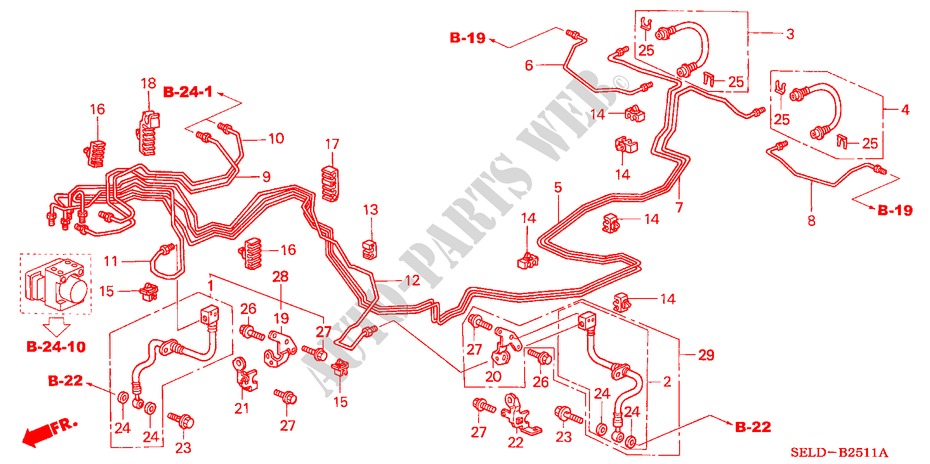 BRAKE LINES (ABS) (RH) (DRUM) for Honda CITY EXI 4 Doors 5 speed manual 2003
