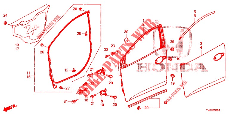 FRONT DOOR PANELS (2D)  for Honda CIVIC 1.4 EXECUTIVE 5 Doors 6 speed manual 2012