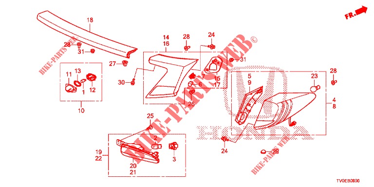 TAILLIGHT/LICENSE LIGHT (PGM FI)  for Honda CIVIC 1.4 EXECUTIVE TUNER LESS 5 Doors 6 speed manual 2014